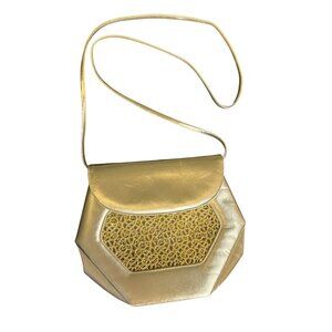 Vintage Stuart Weitzman Gold Evening Bag Embellished Lace Overlay Rhinestone